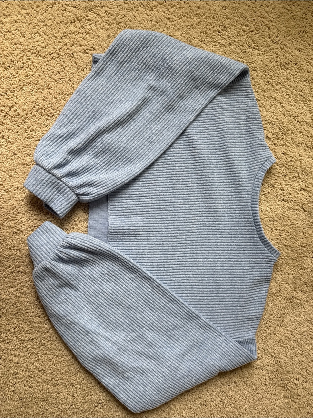Bershka Light Blue Ribbed Crewneck Sweater